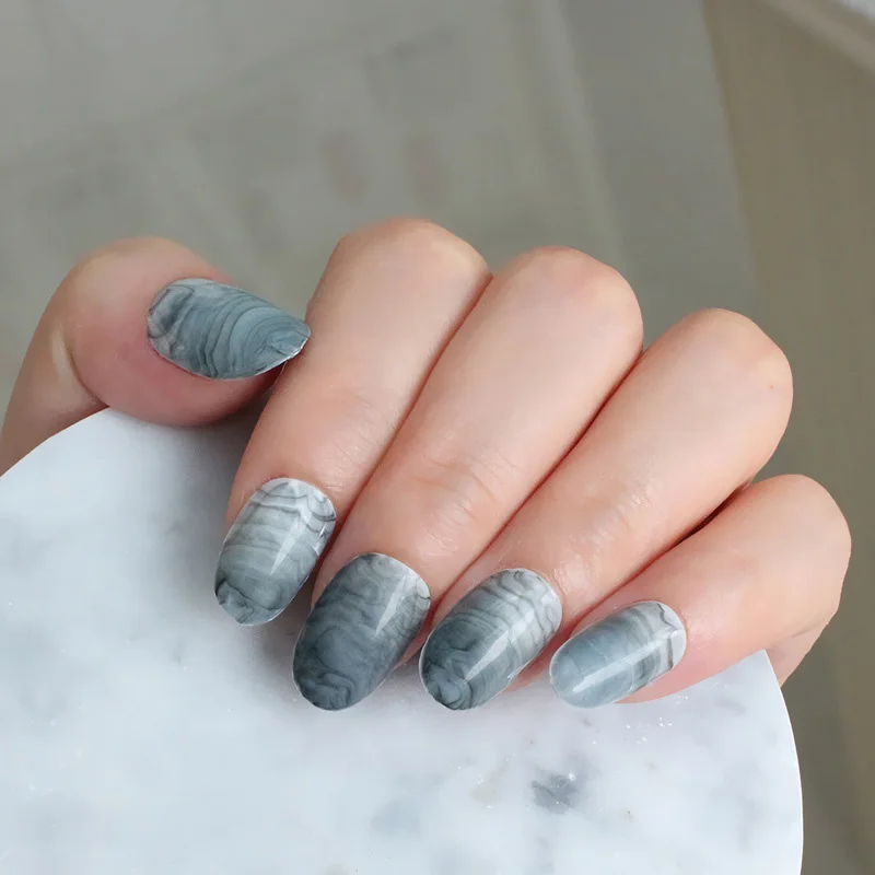 24Pcs/Set Fake Nail Tips Marble Lines Oval Type Manicure Decor YUF99 | Красота и здоровье