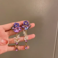2021 new korean long fine fresh drop earrings fashion contracted heart crystal purple flowers elegant women earrings jewelry