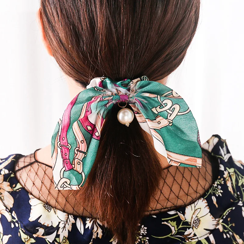 

Women Elastic Hair Bands Hair Scrunchies Updo Hair Style Horsetail Ponytail DIY Ribbon Bow Pearls Streamers Hair Accessories