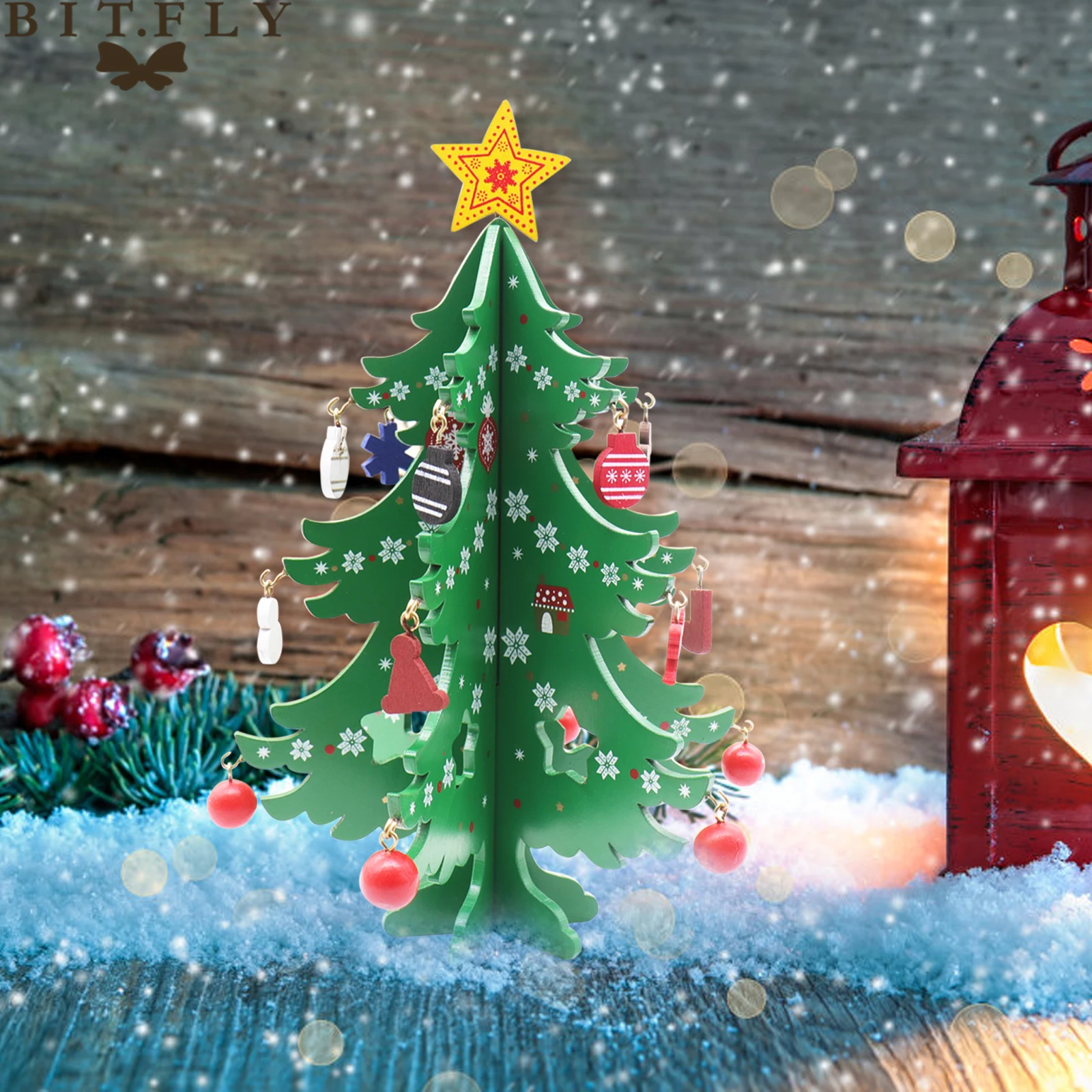 Фотообои 13x17 см 3D проекция новый год праздник домашние деревянные украшения