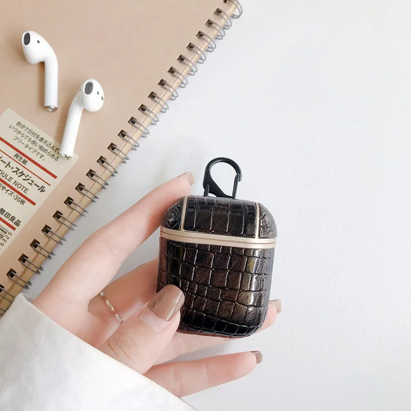 Black Модный кожаный чехол для наушников Airpods 2 Airpod 1 чехол бизнес-корпусы гарнитурные Airpods кожаный корпус-брелок для ключей аксессуары - Цвет: Black