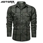 Рубашка мужская хлопковая в клетку, с длинным рукавом и воротником-стойкой