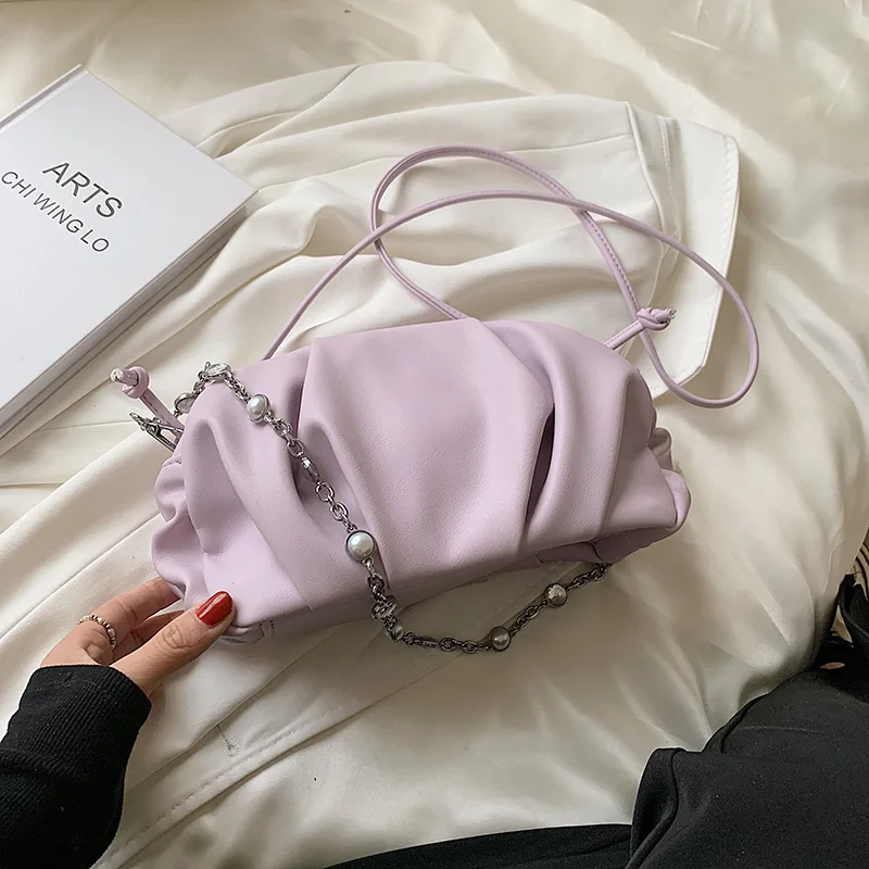 

Solid Color Pleated Tote Underarm bag 2021 Summer New PU Leather Women Designer Handbag Luxury Brand Shoulder Messenger Bag