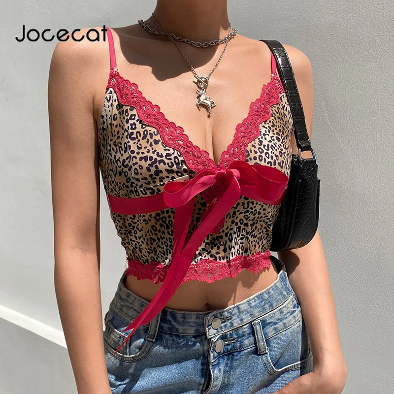 

Jocecat Sweety, милый укороченный топ для девочек Y2K, Лоскутная кружевная полосатая Эстетическая одежда, сексуальный топ на бретельках без рукавов...