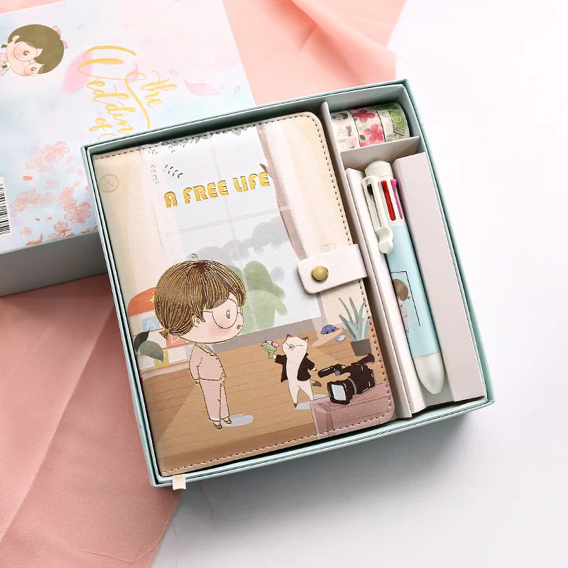 

Cute PU Cover Notebook Hand Book Set Student Gift Box Journal Notepad Magnetic Buckle Girl Diary School Office Supply Stationery