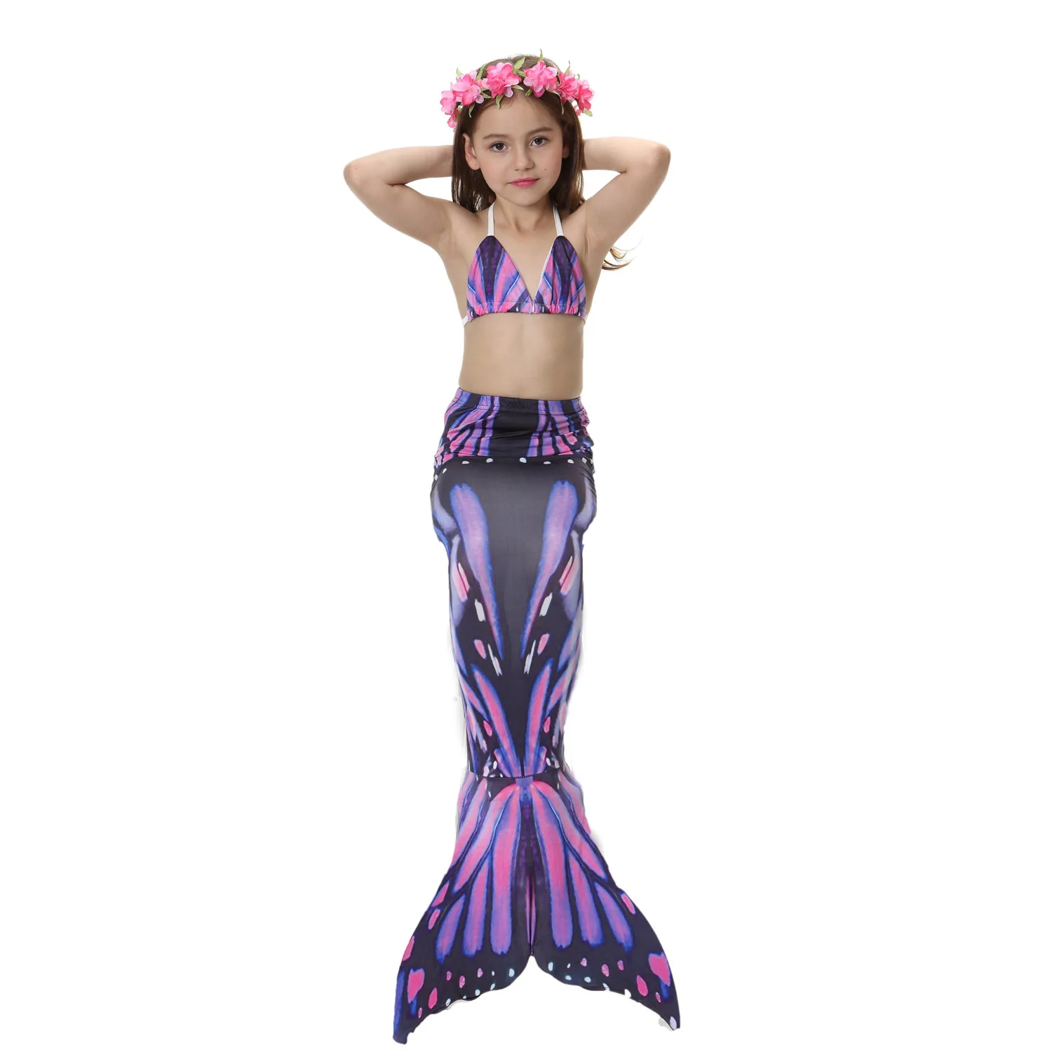 3PCS SET NO MONOFIN Детский купальный костюм; купальный костюм с хвостом русалки; карнавальные костюмы; купальный костюм для девочек; купальный костюм - Цвет: 3PCS SET NO MONOFIN
