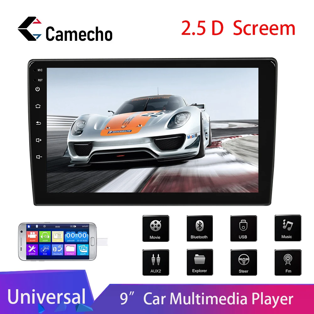 Camecho 2.5D 9 ''HD автомобильное радио Авторадио MP5 Bluetooth Сенсорный экран