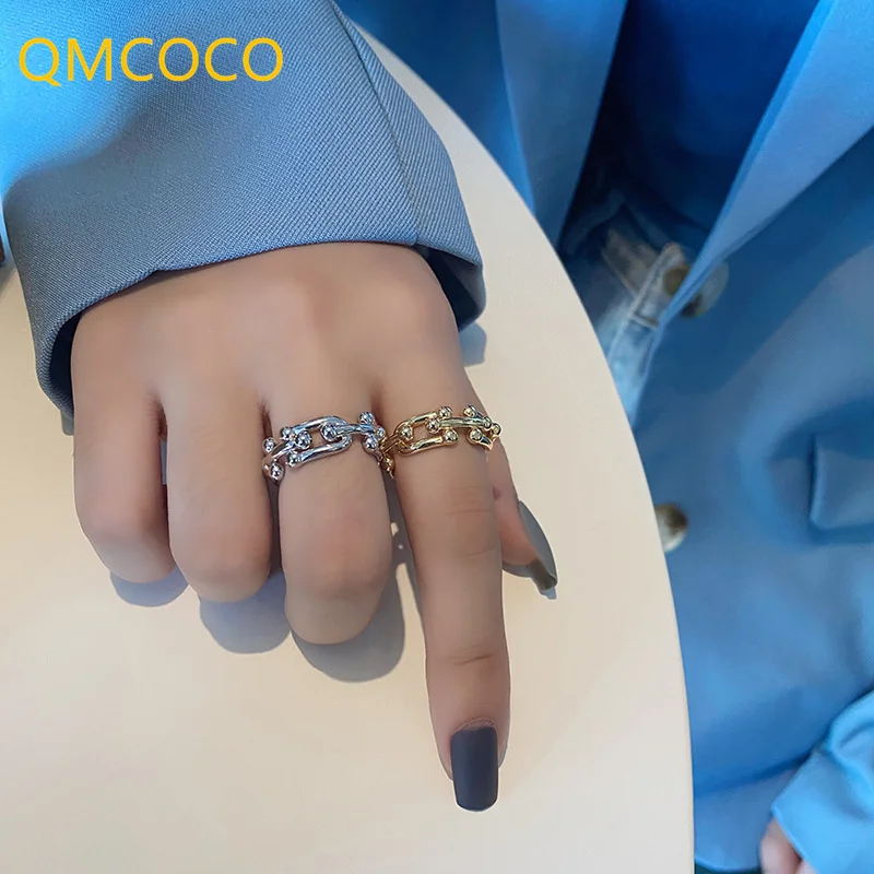 

QMCOCO 925 Silver Rings For Women Trend Punk Hip-Hop Creative Vintage Double Hollow Out Round Beads Party Delicacy Jewelry Gifts