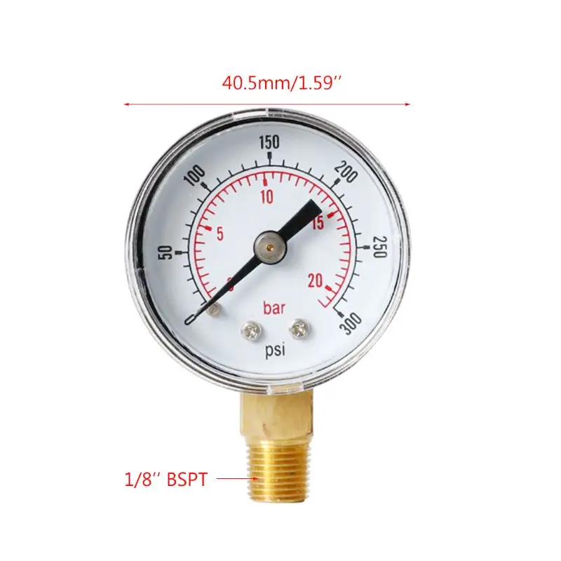 Манометр 40 мм циферблат 1/8 дюйма BSPT Vertical 15 30 60.100 160 200 300 PSI & Bar | Инструменты