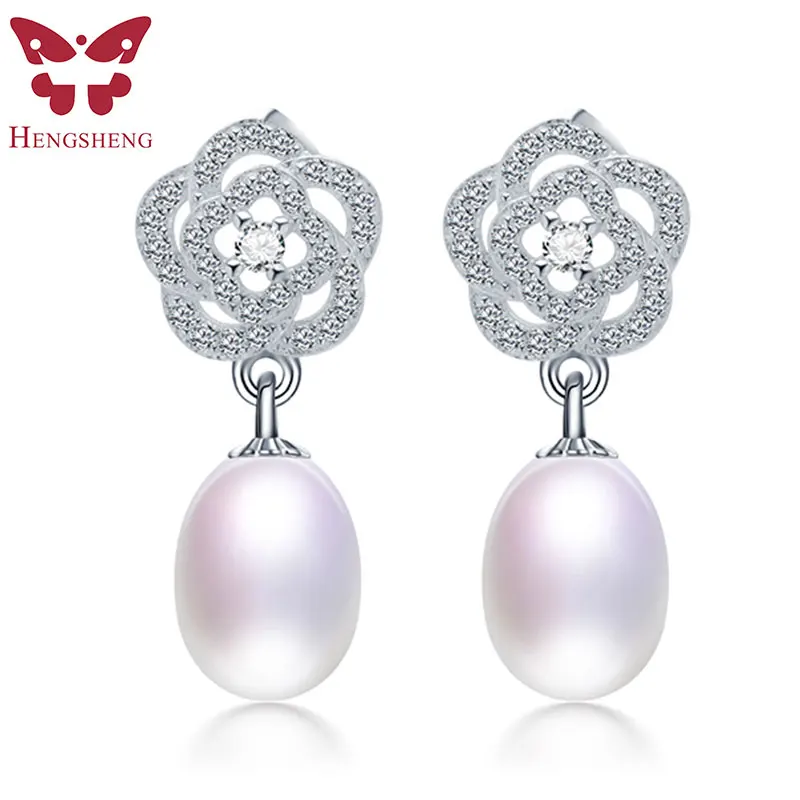 Белые серьги в форме цветка 8 9 мм с жемчугом 925 пробы серебряные для женщин 100%