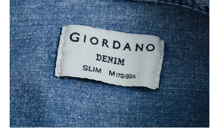 Giordano приталенная Мужская рубашка из джинсовой ткани с длинными рукавами Camisa Masculina, на пуговицах спереди, с отложным воротником, Chemise Homme 01049890
