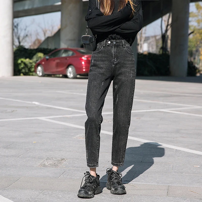 

Show thin film spring new han edition of tall waist loose jeans stretch pants nine points haroun pants