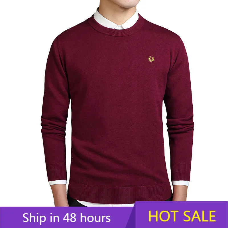 Мужской трикотажный свитер однотонный пуловер в английском стиле с круглым