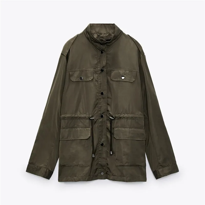 

Женская атласная куртка ZA, повседневная универсальная модная куртка с воротником-стойкой в европейском и американском стиле, осень 2021