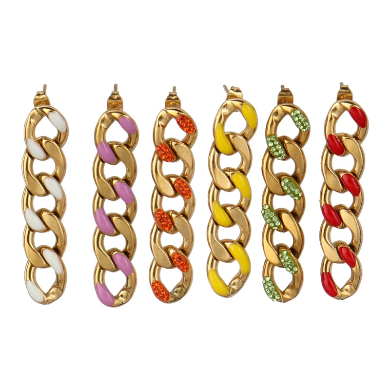 

Korean Style Long Nike Chain Stud Earrings With Rhinestone Piercing Jewelry For Women Trendy Stainless Steel Eardrop Bridal Gift