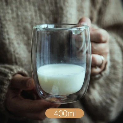 400ml Скандинавские стеклянные прозрачные термостойкие кофейные кружки с двойными стенками, чашки для молока, чая, воды с рукояткой, стакан, подарок, кофейная посуда - Цвет: 400ml
