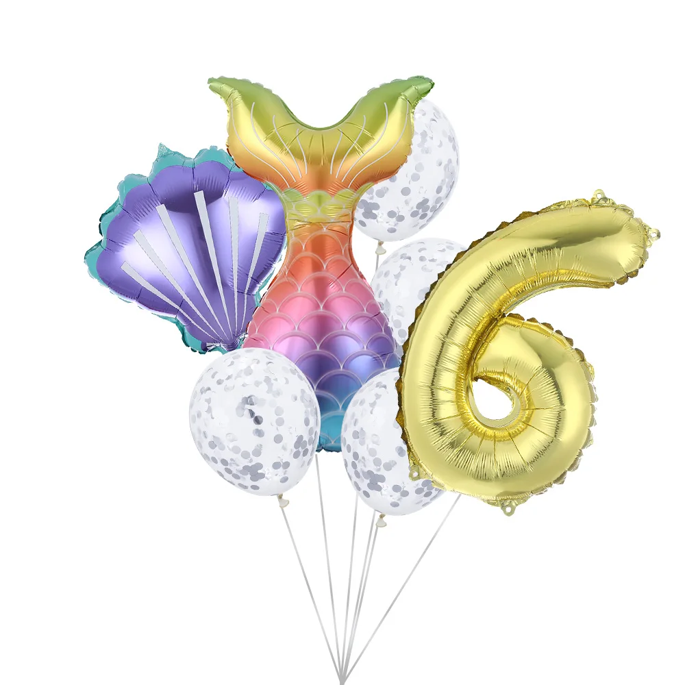

7pcs/lot Mermaid Party Balloons Number Foil Balloon Girl Theme Princess Birthday Party Decor Baby Shower Decor Helium Globos