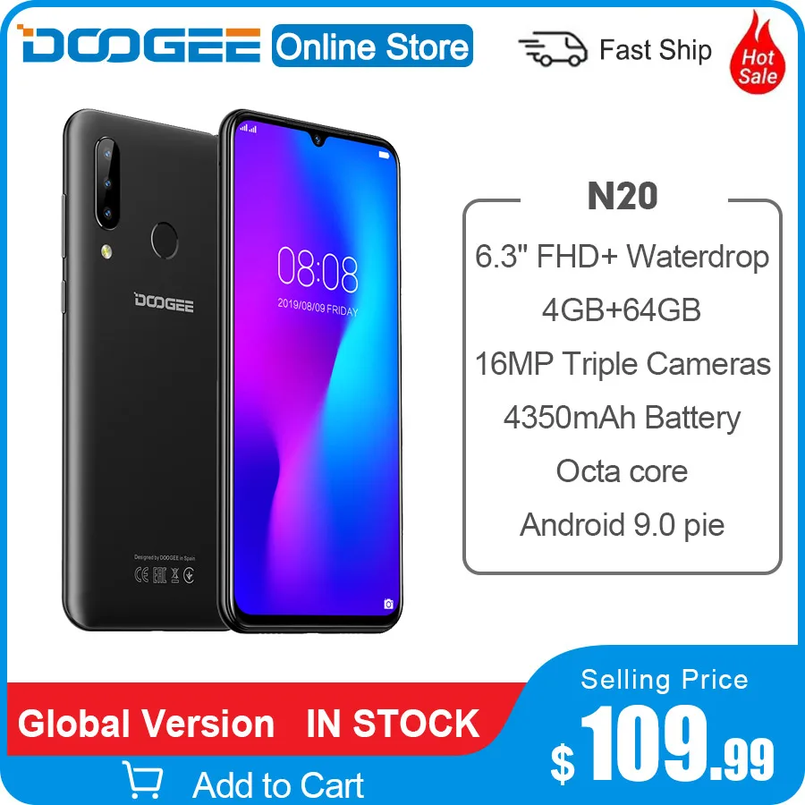 DOOGEE N20 мобильный телефон отпечатков пальцев 6 3 дюймов FHD + безрамочный экран с