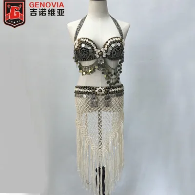 Bra and Belt Винтажный костюм для танца живота, комплект из 3 предметов, лифчик с монетками пояс-шнур женские широкие летние брюки, костюм для танца живота, комплект для выступлений - Цвет: Bra and Belt