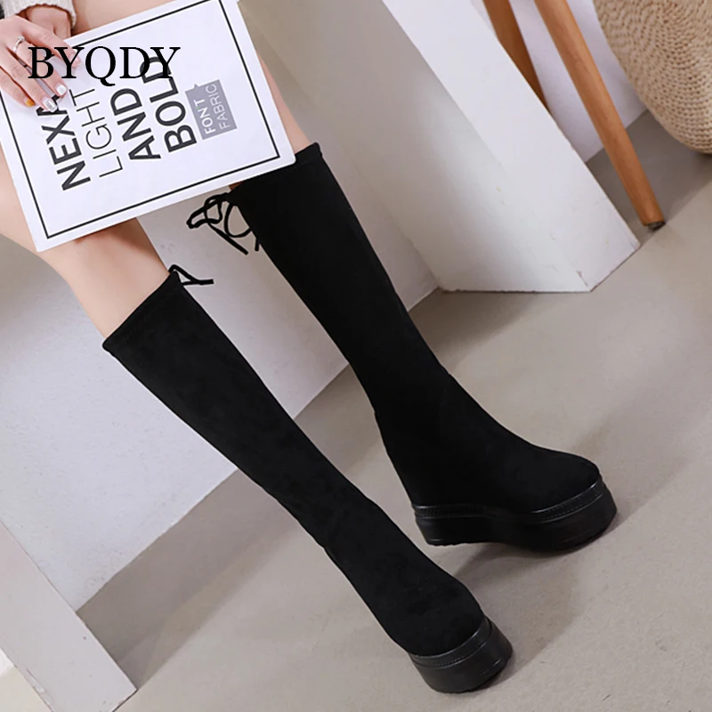 BYQDY Fashion Autumn Knee-High Heels Boots Woman Height Increasing Lady Daily Dress For Mother Shoes Size 34-39 Discount | Обувь