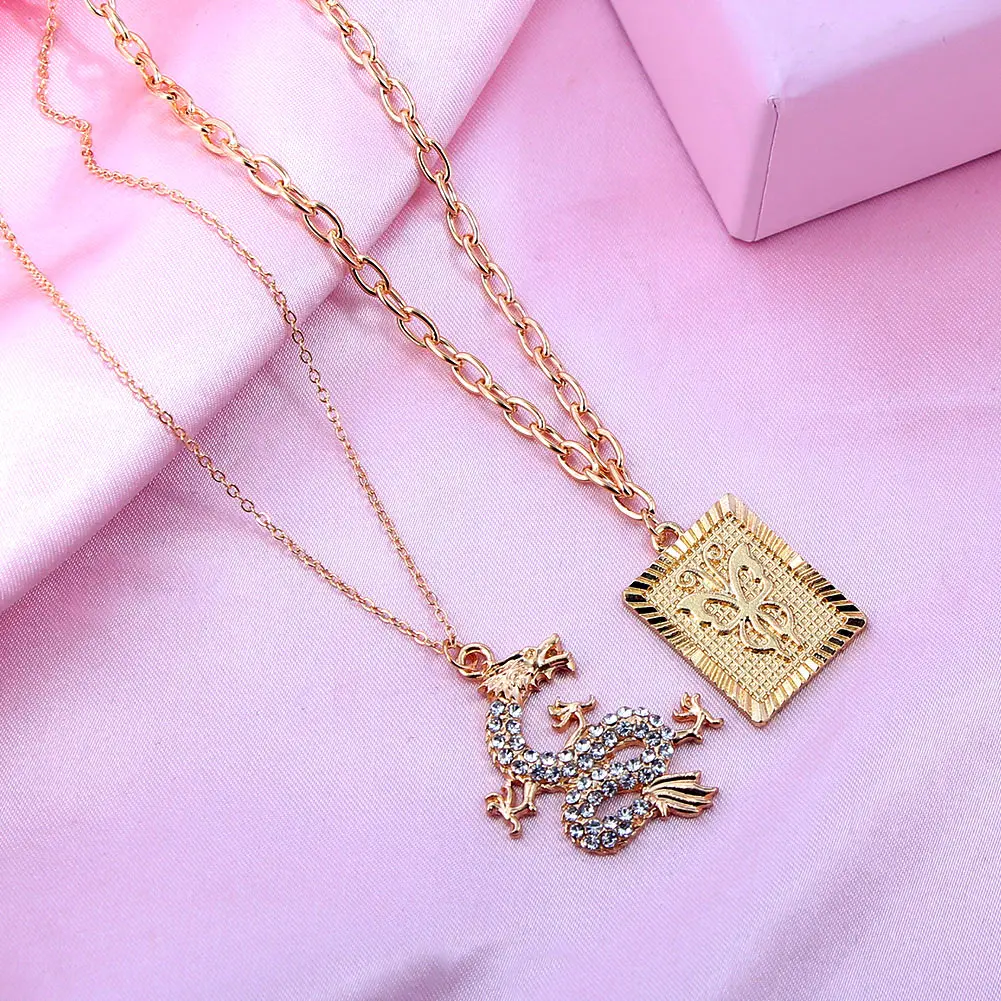 JJFOUCS фон с китайским драконом и квадратном каблуке резной бабочкой кулон колье