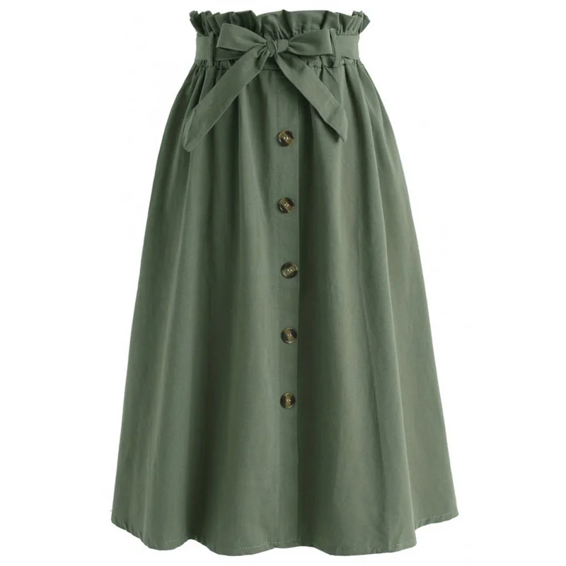 Женские юбки городской стиль мода сплошной цвет высокая посадка на пуговице