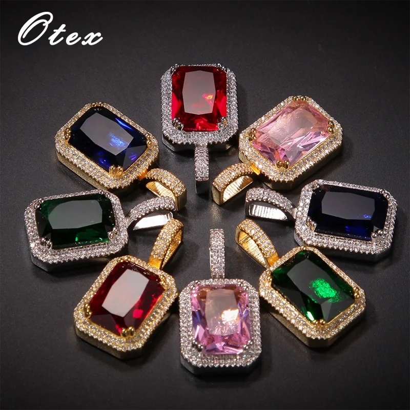 Iced color AAA медь циркон кулон ожерелье Bling мужчины женщины хип хоп ювелирные изделия