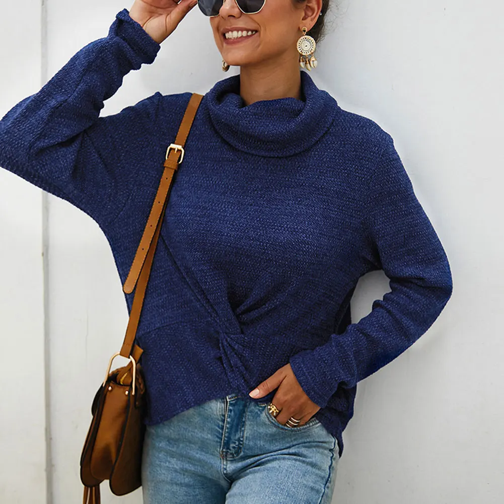 Новый женский Однотонный свитер с высоким воротником повседневные топы длинным