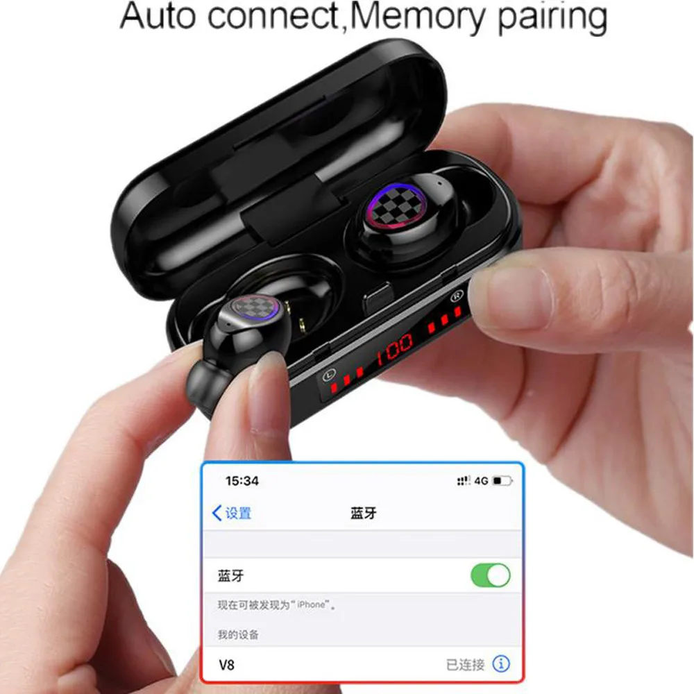 TWS Bluetooth Earphone V7 Wireless 5.0 Headphone Touch Headset Sport Waterproof 3D Stereo Sound LED Earbuds fas | Электроника