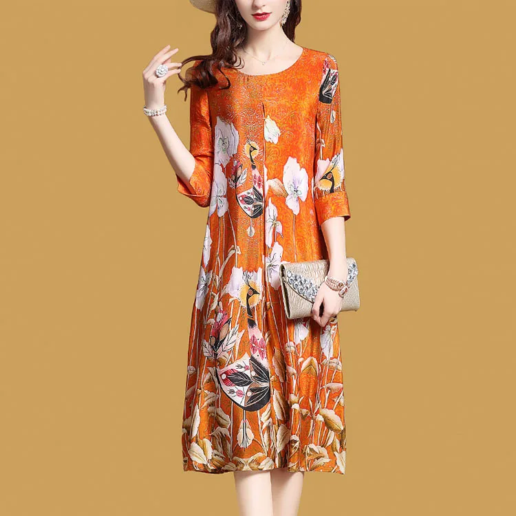 

MLCRIYG Европейское женское платье свободное платье с цветочным принтом женское платье из искусственного шелка длинные платья для женщин robe femme YQ019