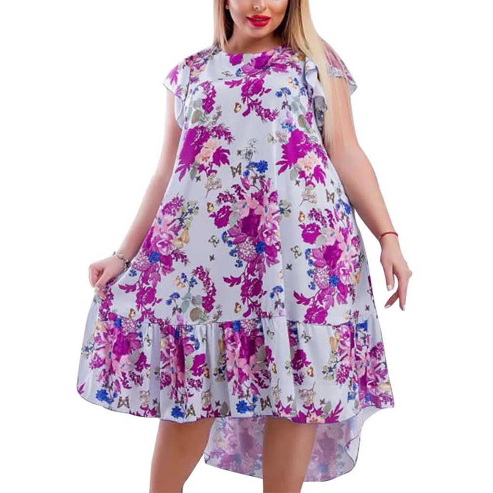 Женское шифоновое платье с цветочным принтом повседневное свободное круглым