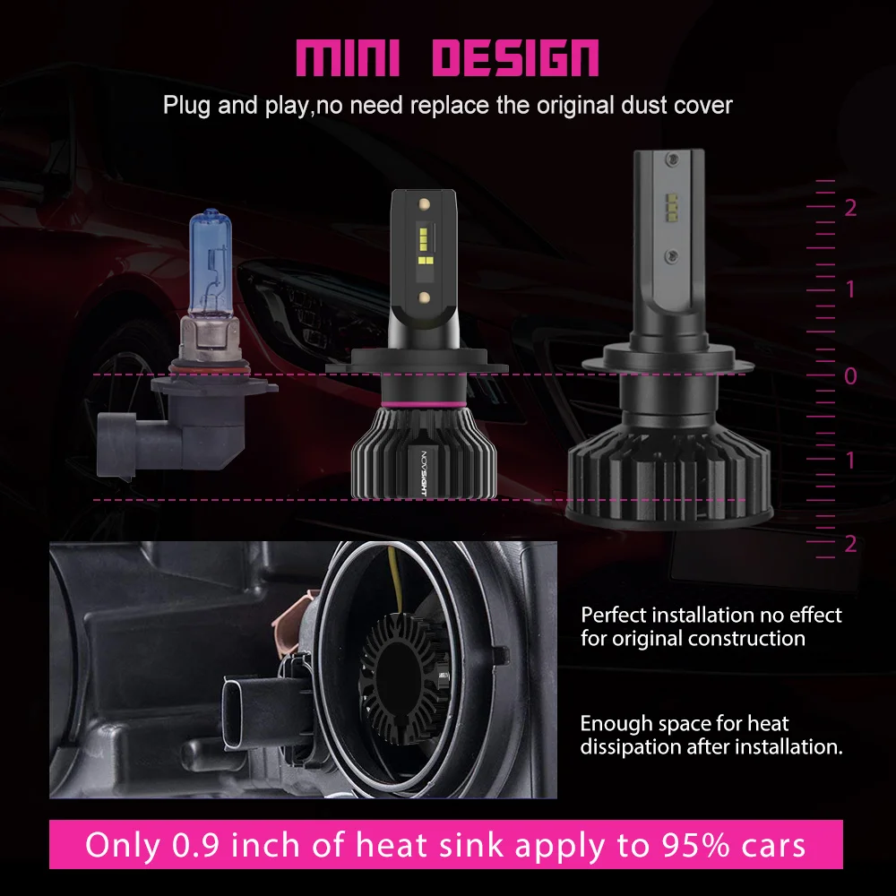 

NOVSIGHT H4 LED Car Headlight H7 H11 H8 H9 H1 9005 9006 Mini Short Size Auto Headlamps 360 Beam 8000LM 6500K Fog Light Bulbs