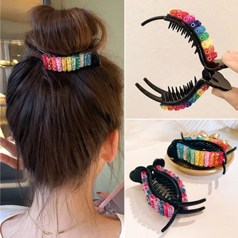 

Plastic Candy Colors Rainbow Crystal Drilled Fashion Hairpin Hair Accessoires Girls Women Daily Decroration Claw Clip