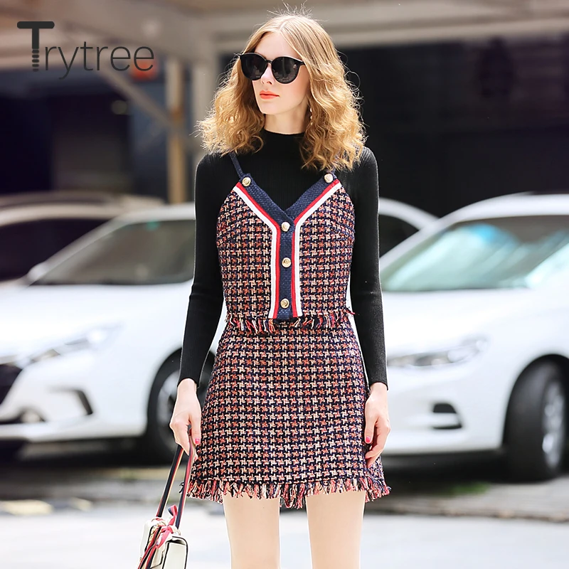 Осенне зимний женский комплект из трех предметов Trytree повседневная водолазка