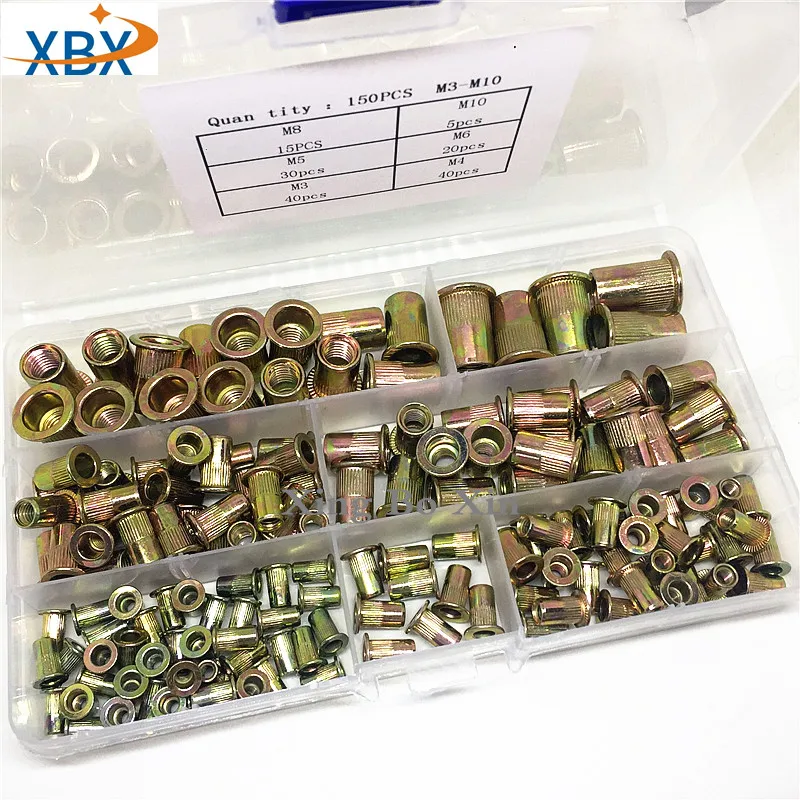 

150pcs M3 M4 M5 M6 M8 M10 Rivet Nut Carbon Steel Plated Zinc Insert Nuts Hardware Fasteners