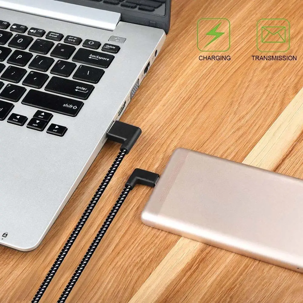 L-образный разъем USB Type-c 0 2/1/2 м зарядный кабель под углом 90 градусов в нейлоновой