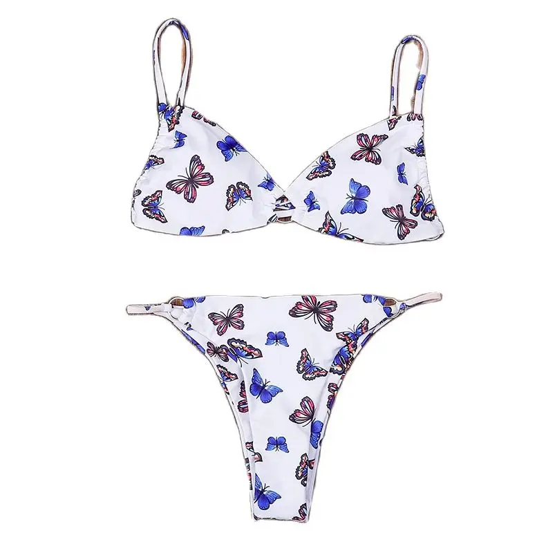 

2021 Sexy Low Waist Bikini Swimsuit Butterfly Print Split Biquini Swimwear Women Monokini Maillot De Bain Femme Bathing Suit