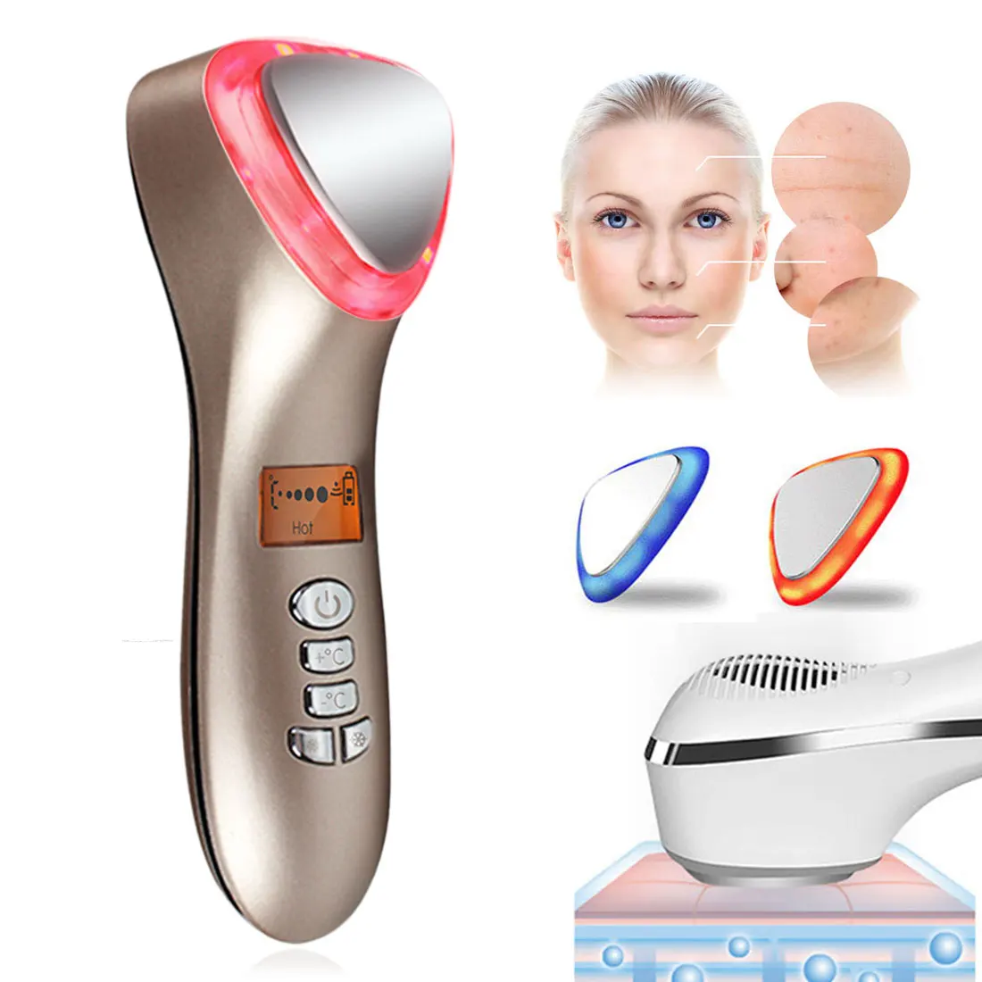 

Beauty Face Massager LED Hot Cold Hammer Ultrasonic Cryotherapy Facial Vibration Massager Face Body Spa Ion Beauty Instrument