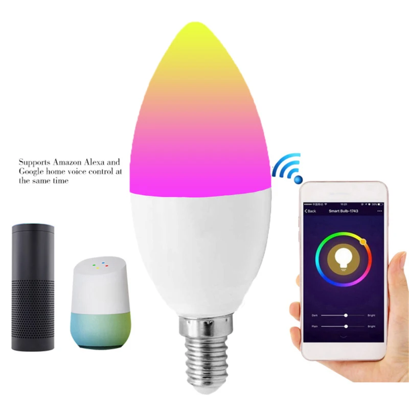 

Лампочка Zigbee3.0 для умного дома, лампочка-свеча с контролем RGB + W + C, 5 Вт, с пятисторонней регулировкой яркости, Alexa Google Home Ewelink