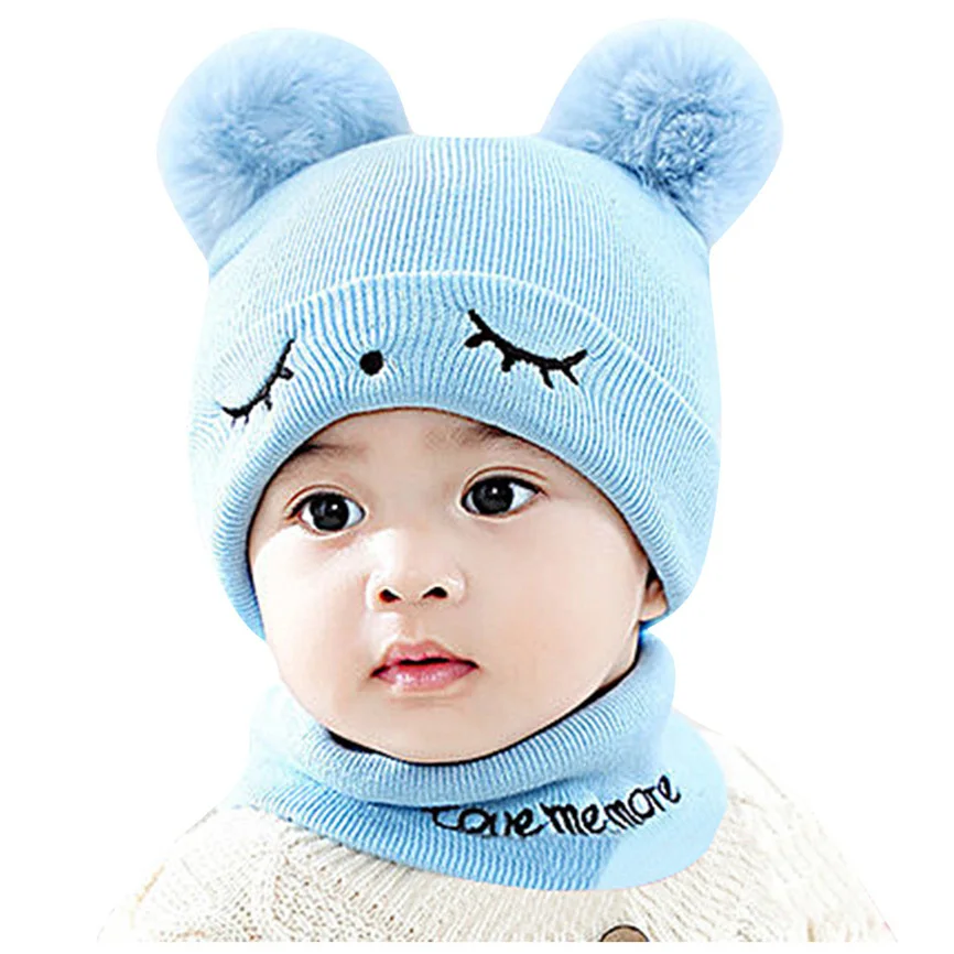 Hat Scarf Set Toddler Newborn Kids Baby Boy Girl Pompon Winter Warm Knit Crochet Beanie Caps Children Cartoon Cute | Детская одежда и