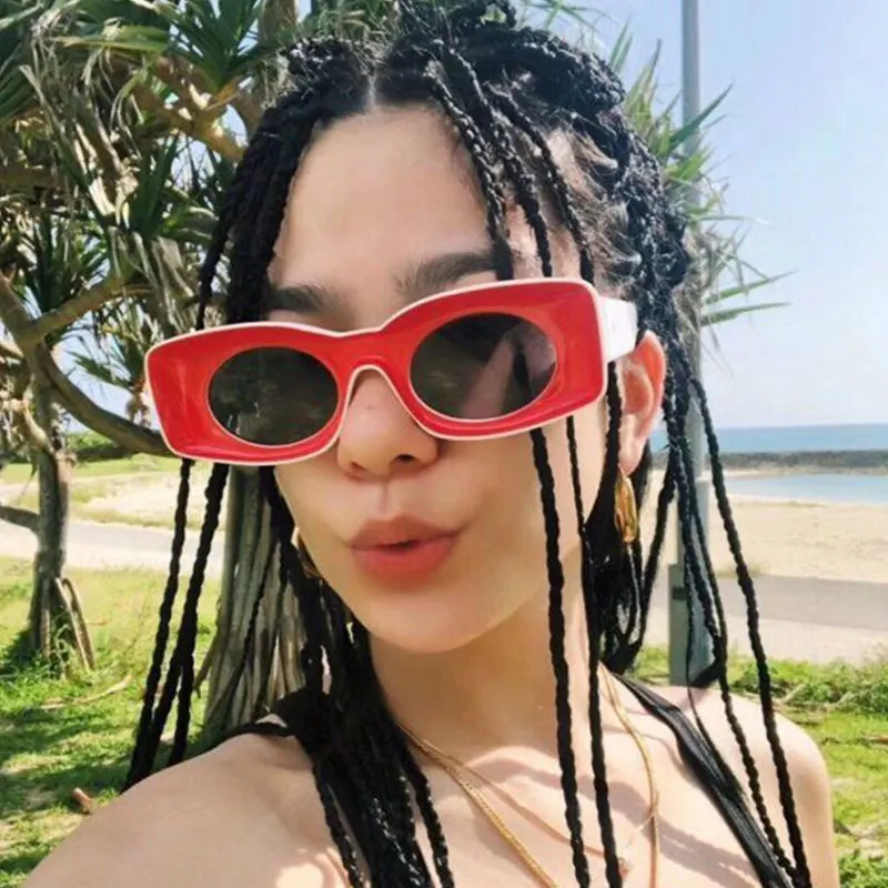 90S солнцезащитные очки Женские винтажные модные большие прямоугольные в красно