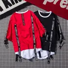 Мужская летняя футболка с коротким рукавом, модель 2020 года, с круглым вырезом, в Корейском стиле, имитация двух частей, с принтом в стиле хип-хоп, с рукавами до локтя