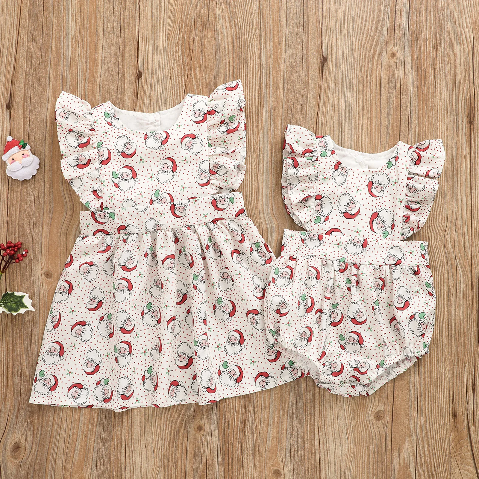 

Рождественская сестра, подходящий наряд, платье с рукавами с оборками в горошек Санты/комбинезон без рукавов с застежками, детские рождеств...