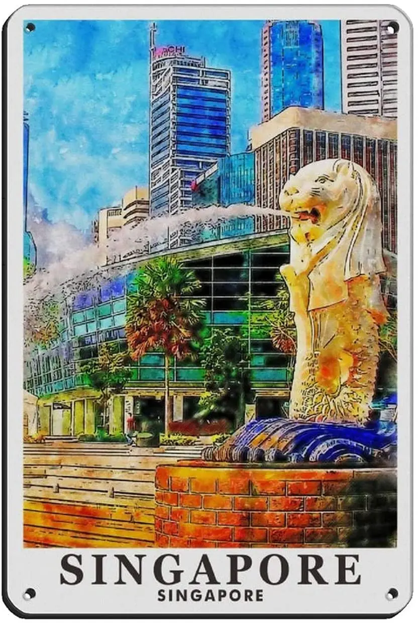 

Singapore Travel Poster Tin Sign Vintage Metal Pub Club Cafe bar Home Wall Art Decoration Poster Retro 8×12inch