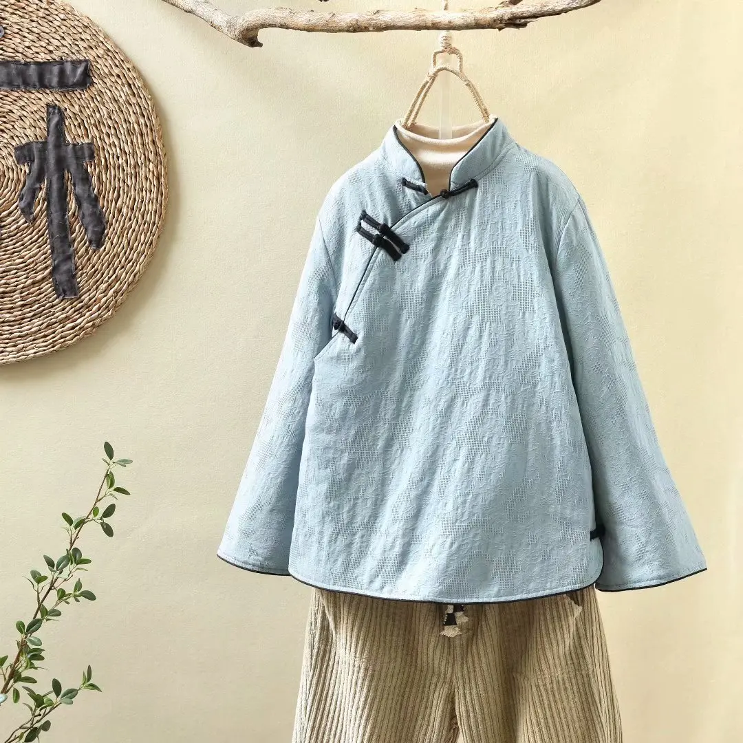 Китайский мандарин цветная Парка женская наклонная пластина Кнопка жаккардовый