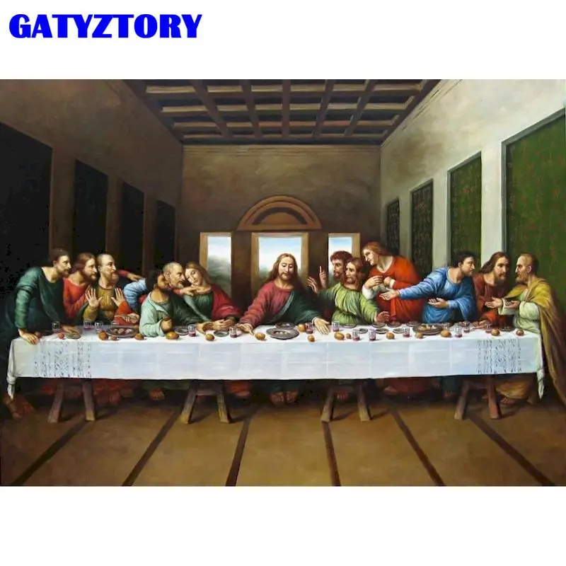 

GATYZTORY DIY Painting By Numbers Kit Handmade Unique Gift 40x50cm Frame On Canvas Last Dinner Scenery Oil Picture Home Decors