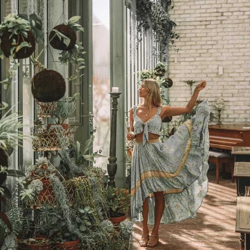 Платье-двойка женское летнее в стиле цыганской девушки с топом от солнца и трубой