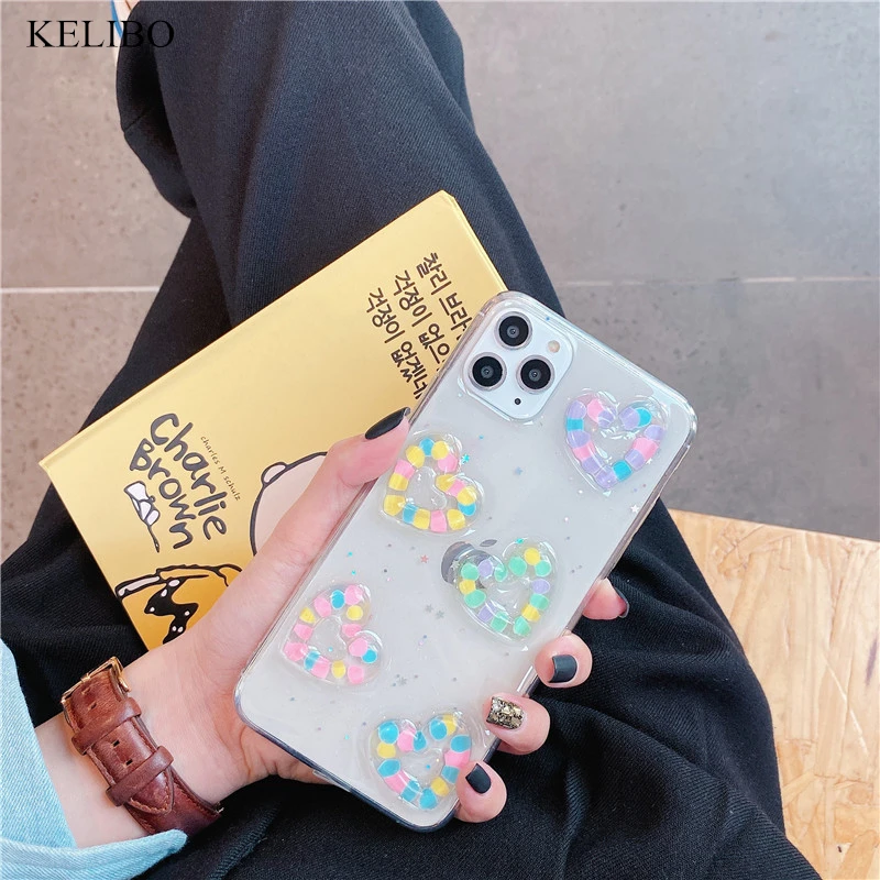 3D милый цветной чехол для телефона с сердечками Iphone 11 11Pro 11ProMax 7 8Plus X XS XR 6S Plus XsMAX