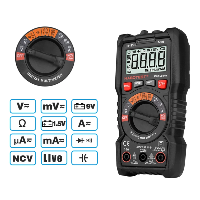 Тестер транзисторов мультиметр цифровой профессиональный True RMS 600 В 10 А AC/DC Ом