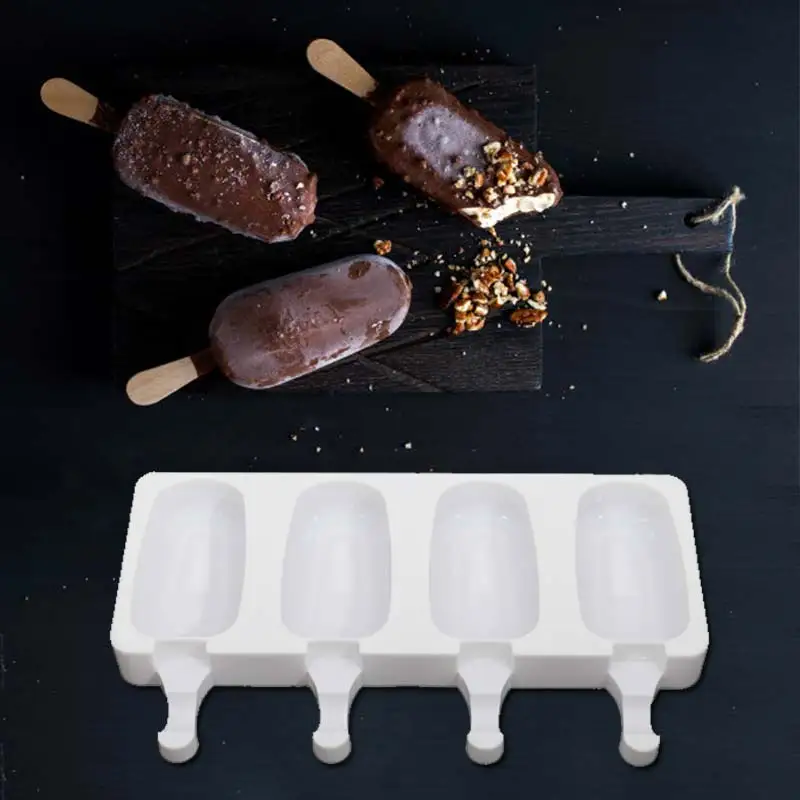 

Silicone Ice Cream Molds 4 Cell Ice Cube Tray Food Safe Popsicle Maker DIY Homemade Freezer Ice Lolly Mould Home Kitchen Tools